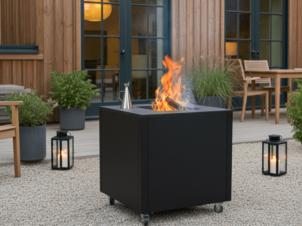 Bålgrill sortlakeret CUBY 80 x 80 x 80 cm