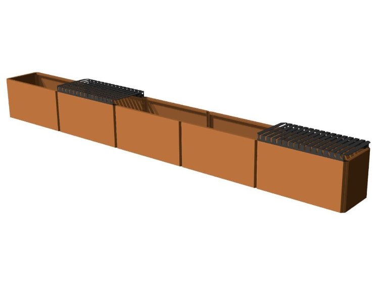 Cortenstål plantekasse EDGY med 2 x top 388 x 40 x 40 cm