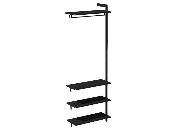 Forlængermodul AXIS 71 x H205 cm – Sortlakeret hylde med hæng plus 3 hylder