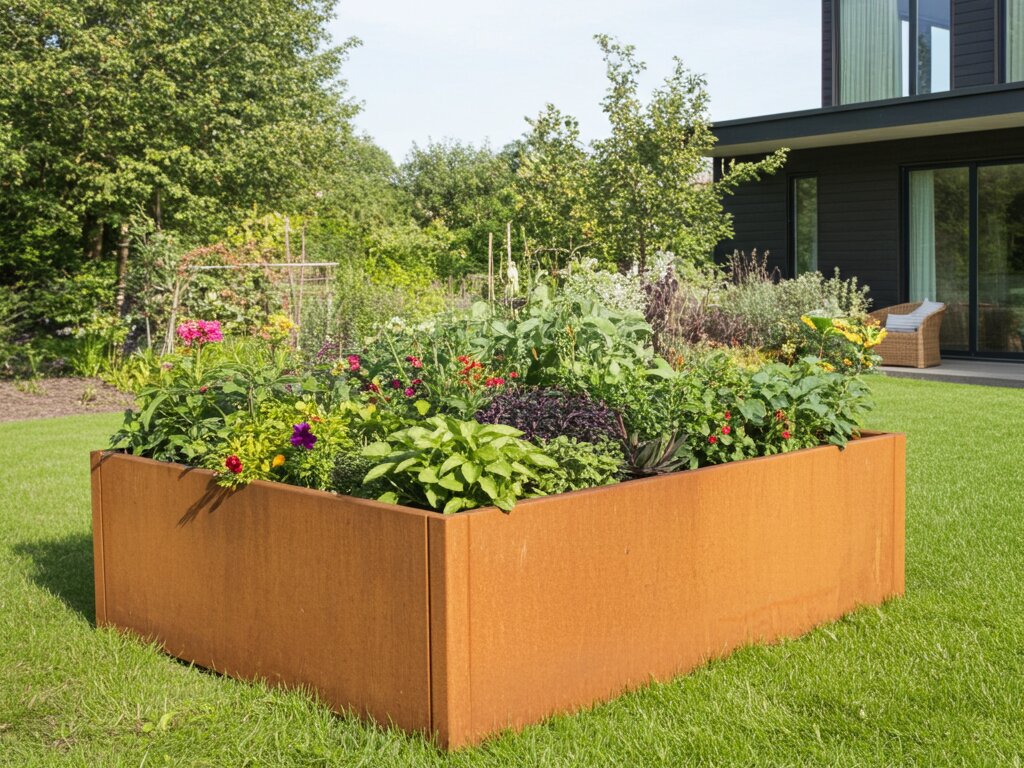 Højbed i cortenstål CUBY 120 x 120 x 40 cm