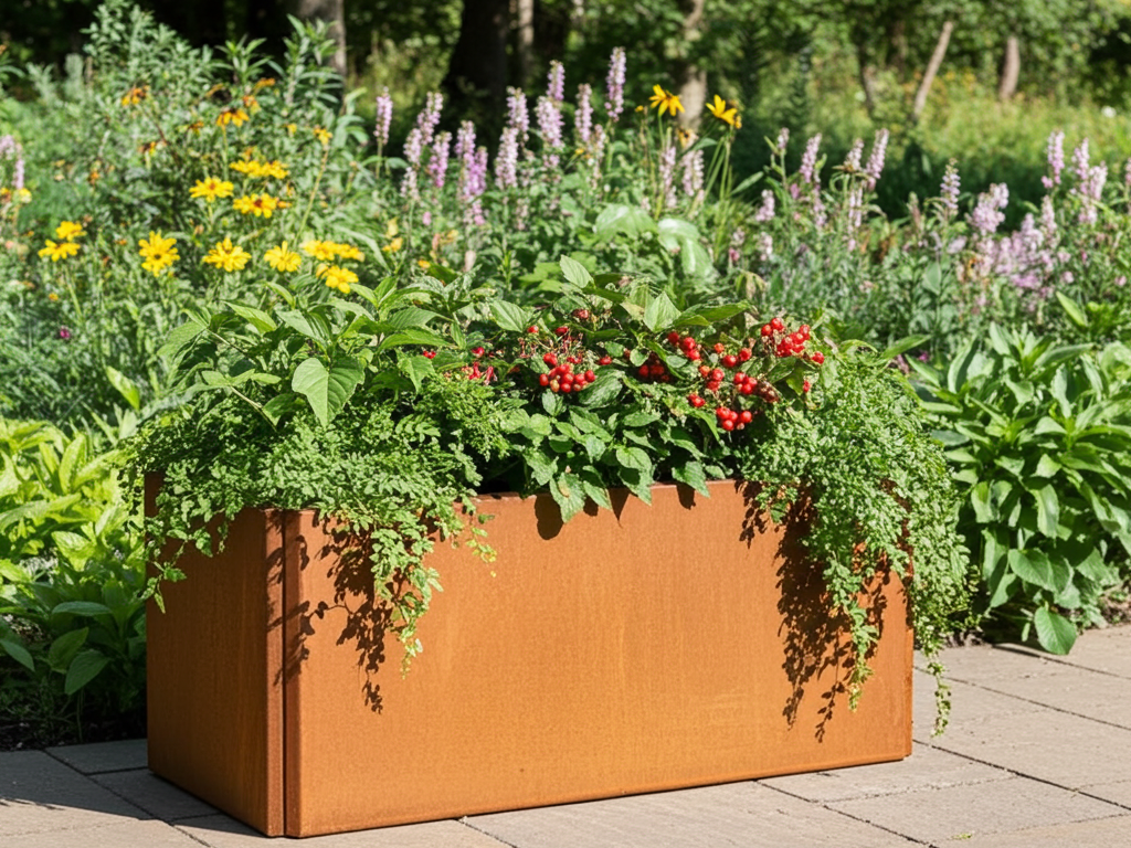 Plantekasse i cortenstål EDGY 80 x 40 x 40 cm