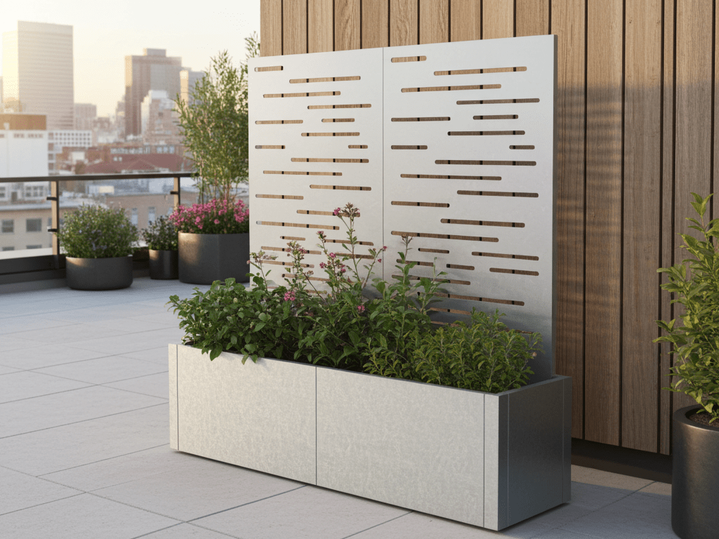 Plantekasse med espalier i galvaniseret stål CUBY 150 x 40 x 40 cm