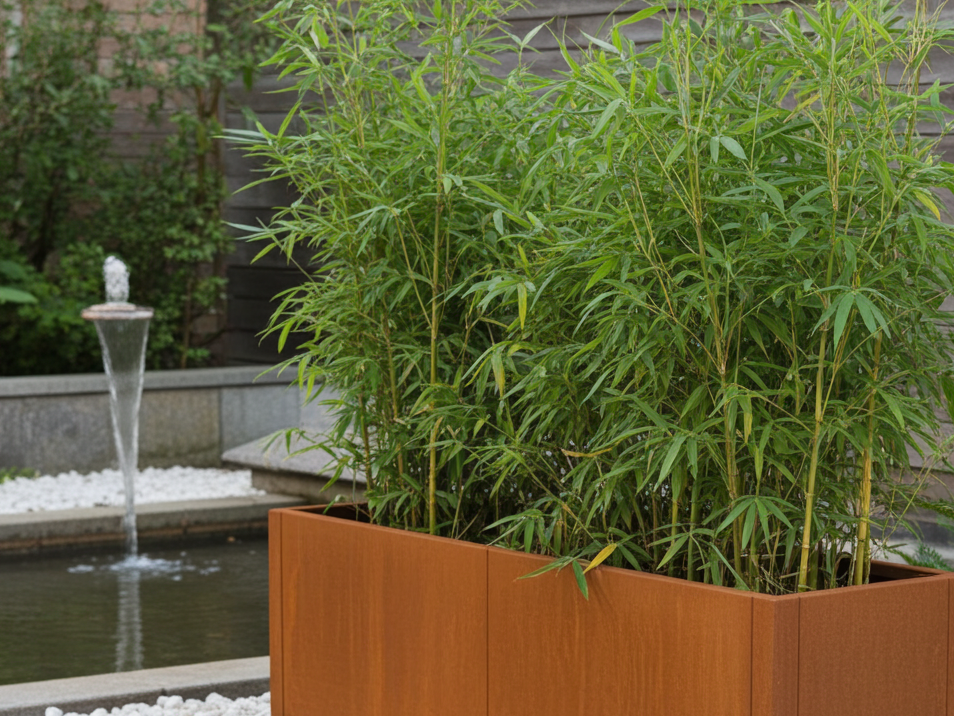 Vinkel plantekasse i cortenstål CUBY 185 x 115 x 40 x 80 cm