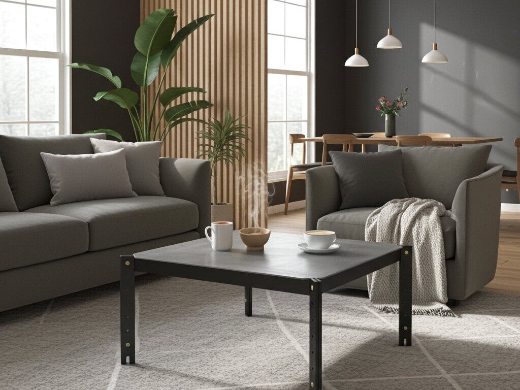 Sofabord AXIS 75 x 75 cm – Sortlakeret og rå stål Coffee Table