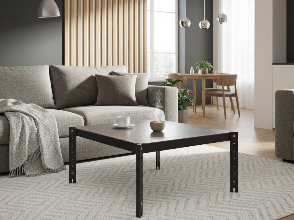Sofabord AXIS 75 x 75 cm – Sortlakeret og rå stål Coffee Table