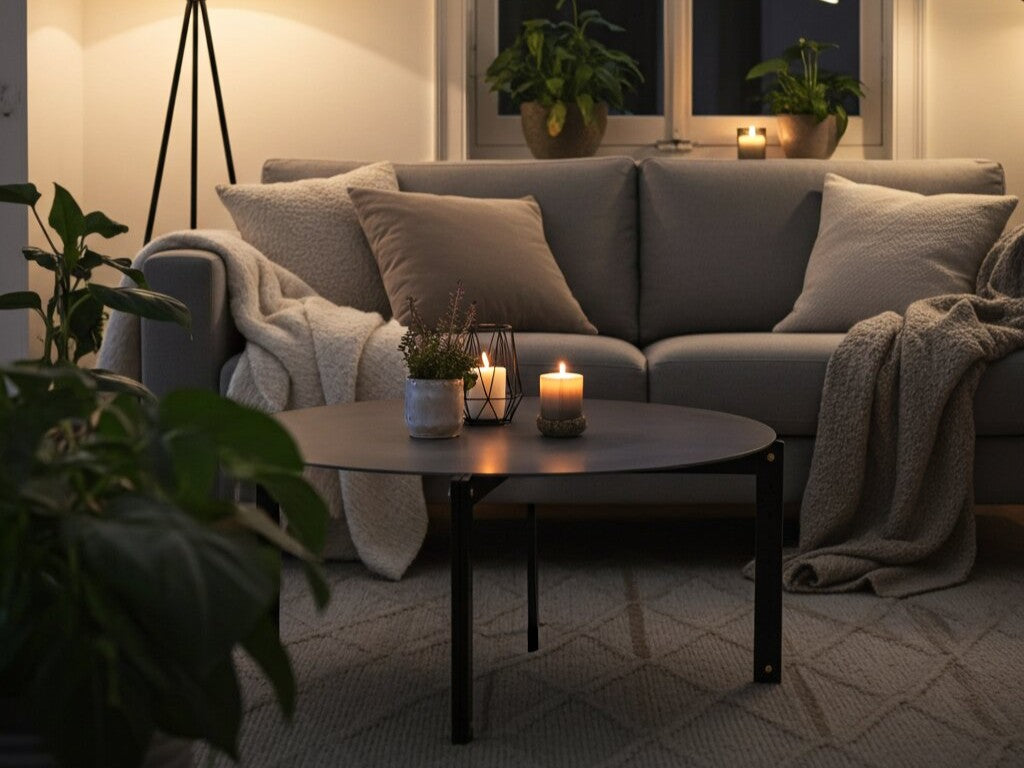 Sofabord AXIS Ø100 cm – Sortlakeret og rå stål Coffee Table