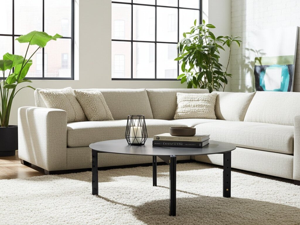 Sofabord AXIS Ø100 cm – Sortlakeret og rå stål Coffee Table