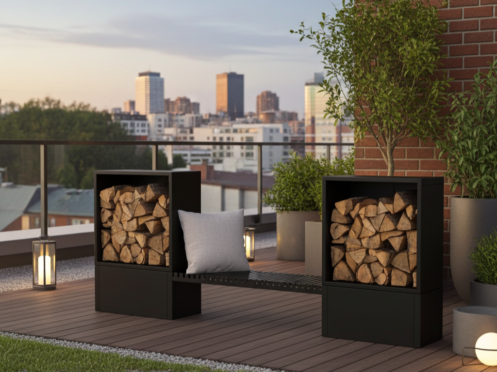 Sortlakeret brænde opbevaring 284,5 x 40 x 120 cm