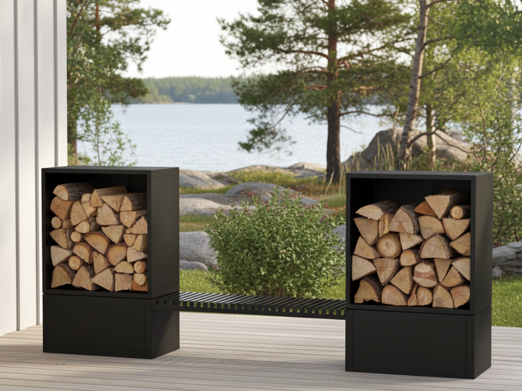 Sortlakeret brænde opbevaring 284,5 x 40 x 120 cm