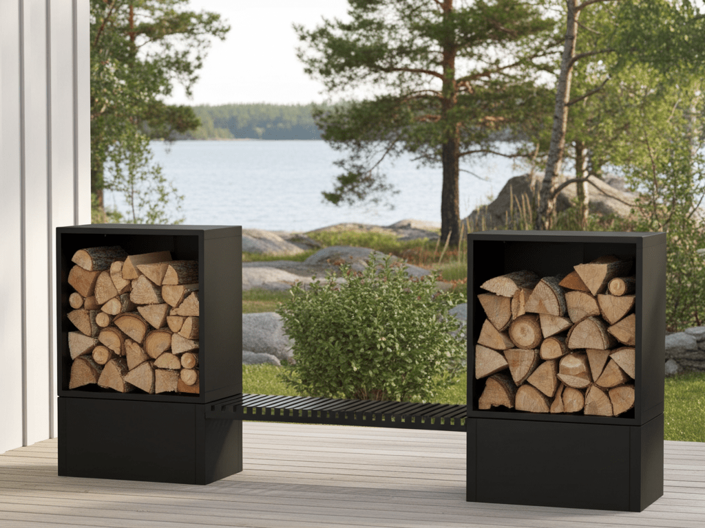 Sortlakeret brænde opbevaring 284,5 x 40 x 120 cm