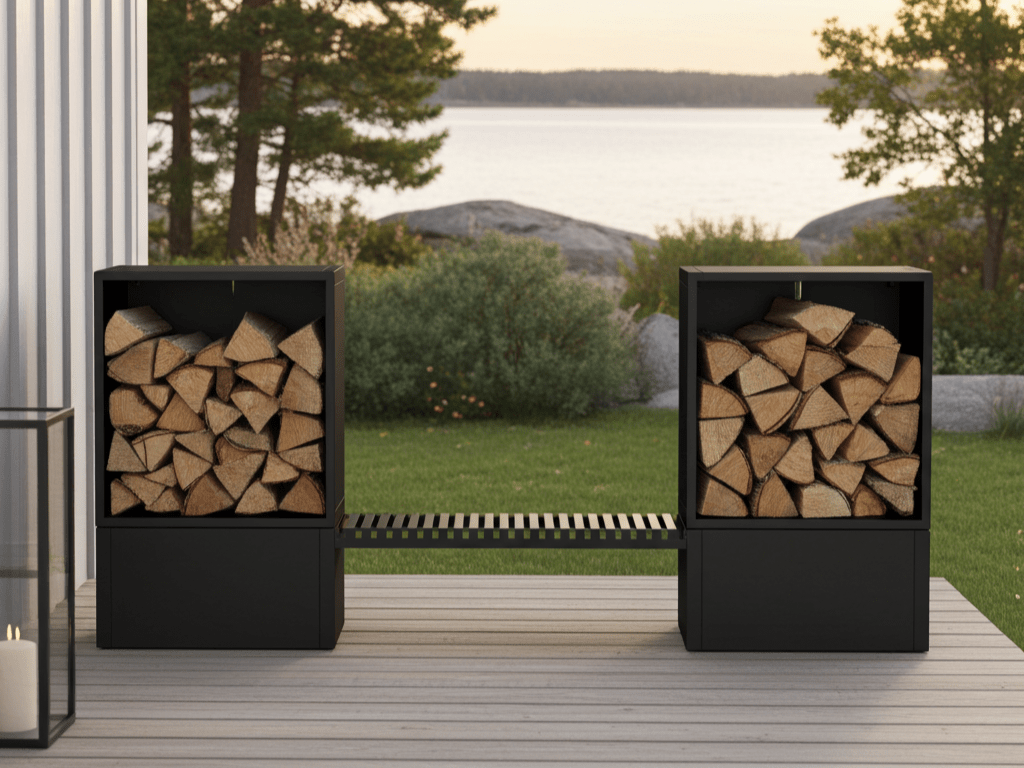 Sortlakeret brænde opbevaring 284,5 x 40 x 120 cm