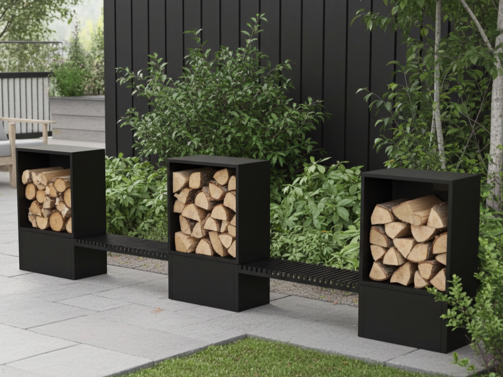 Sortlakeret brænde opbevaring 488 x 40 x 120 cm