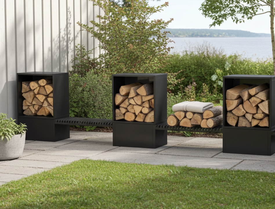 Sortlakeret brænde opbevaring 488 x 40 x 120 cm