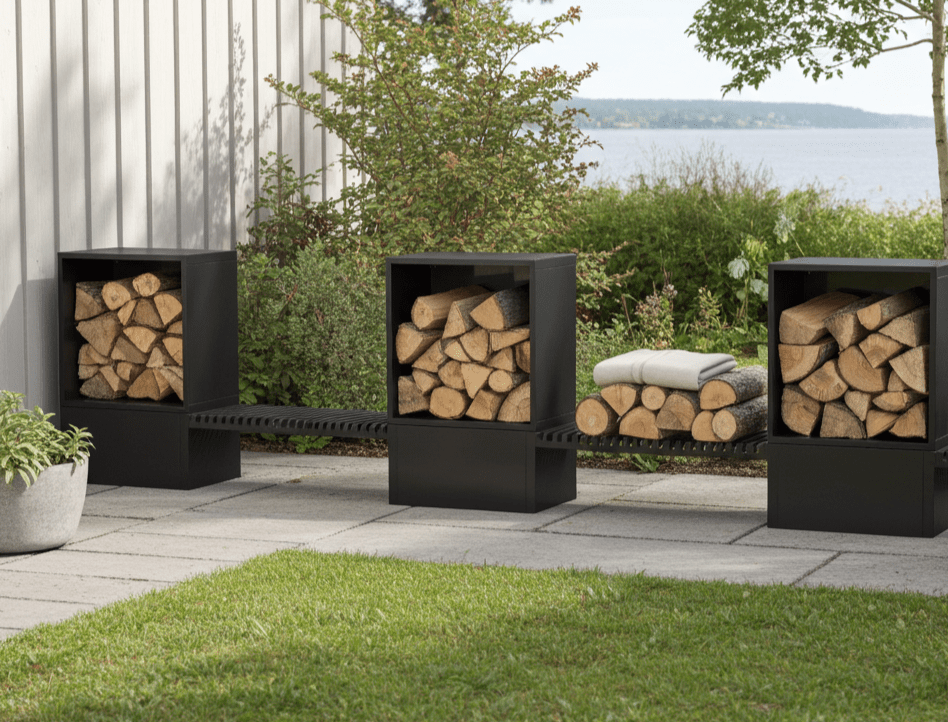 Sortlakeret brænde opbevaring 488 x 40 x 120 cm