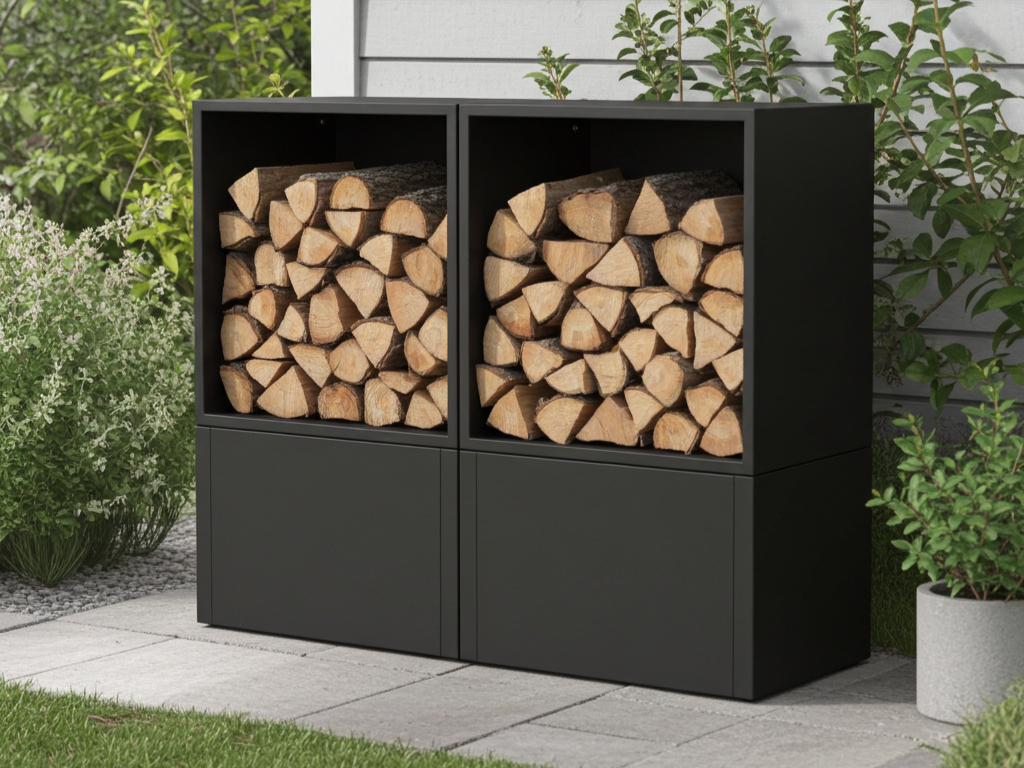 Sortlakeret brænde opbevaring 80 x 40 x 120 cm