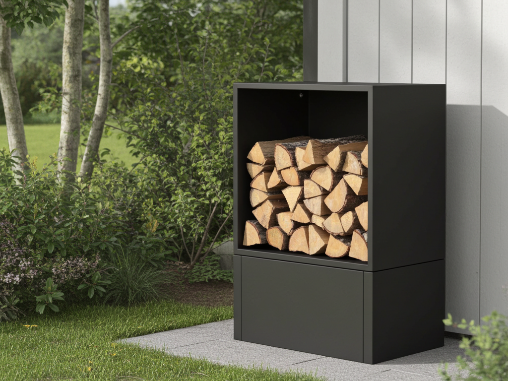 Sortlakeret brænde opbevaring 80 x 40 x 120 cm