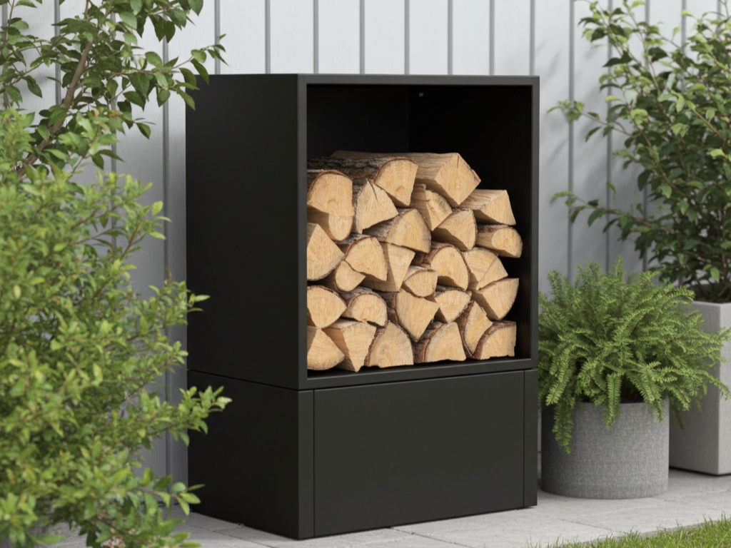 Sortlakeret brænde opbevaring 80 x 40 x 120 cm