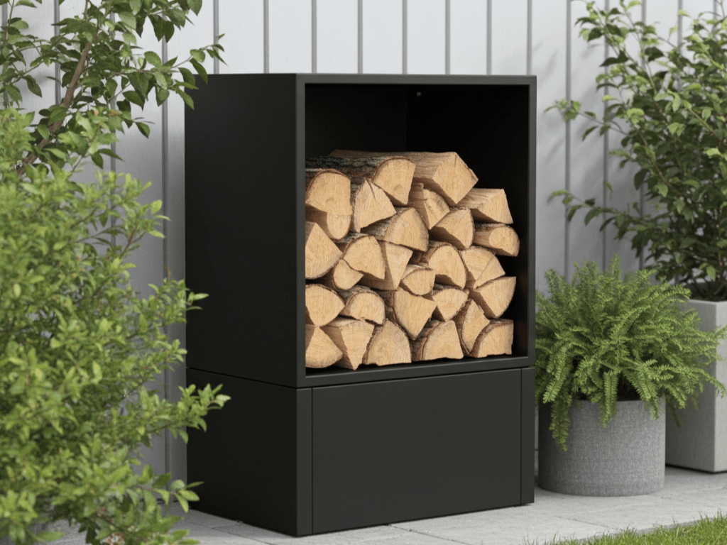 Sortlakeret brænde opbevaring 80 x 40 x 120 cm