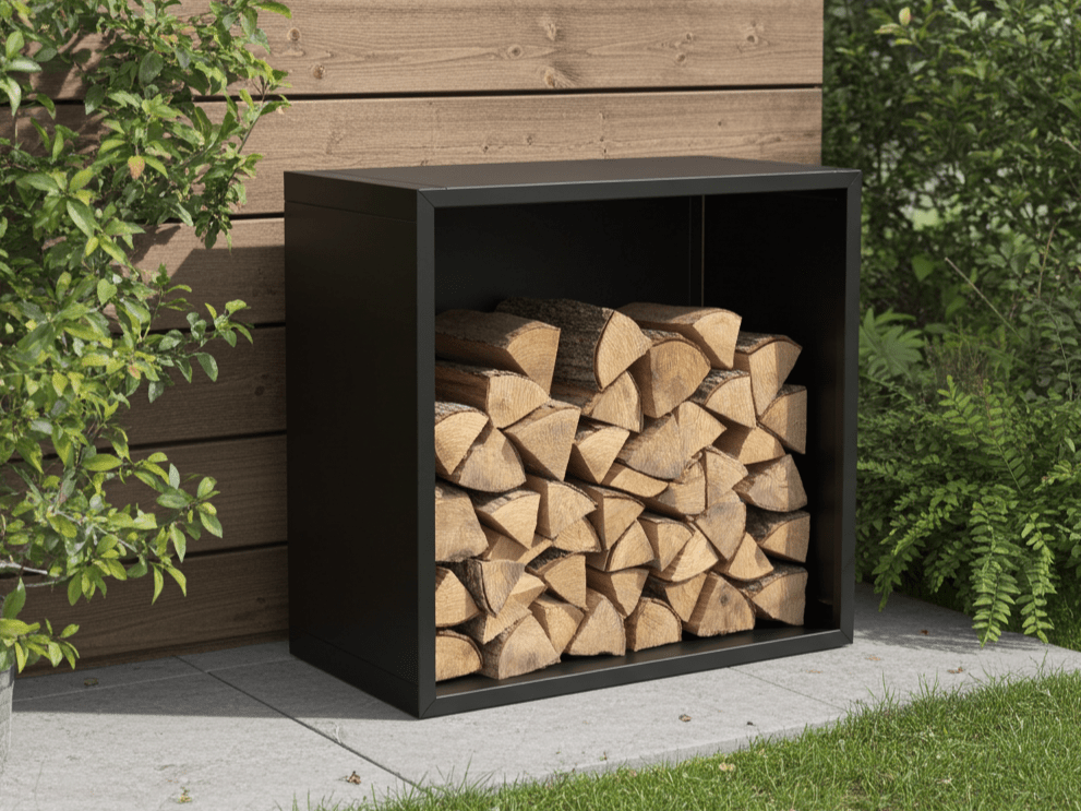 Sortlakeret brænde opbevaring 80 x 40 x 80 cm