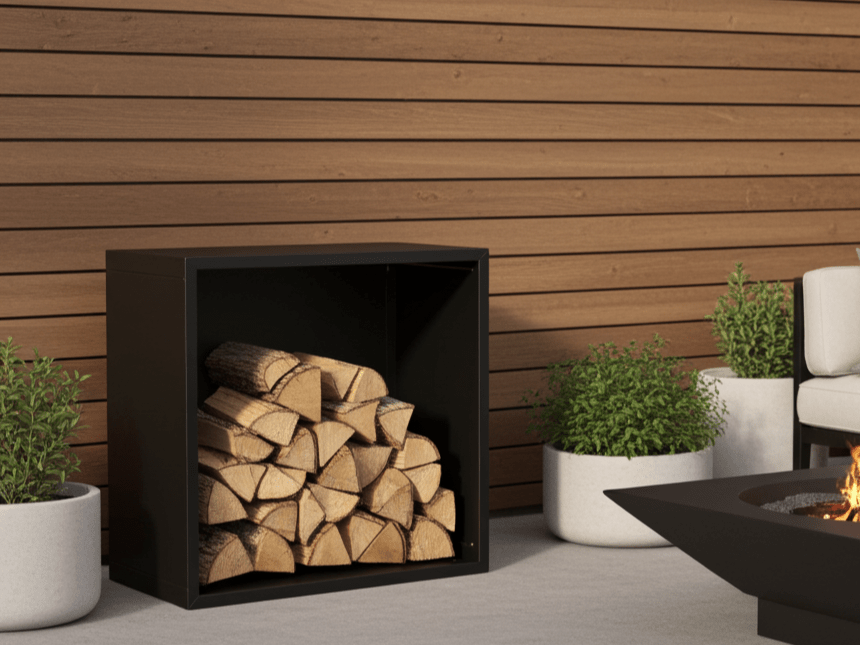 Sortlakeret brænde opbevaring 80 x 40 x 80 cm