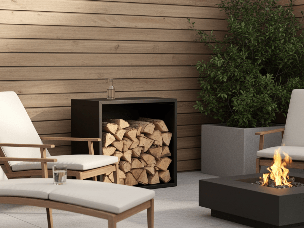 Sortlakeret brænde opbevaring 80 x 40 x 80 cm