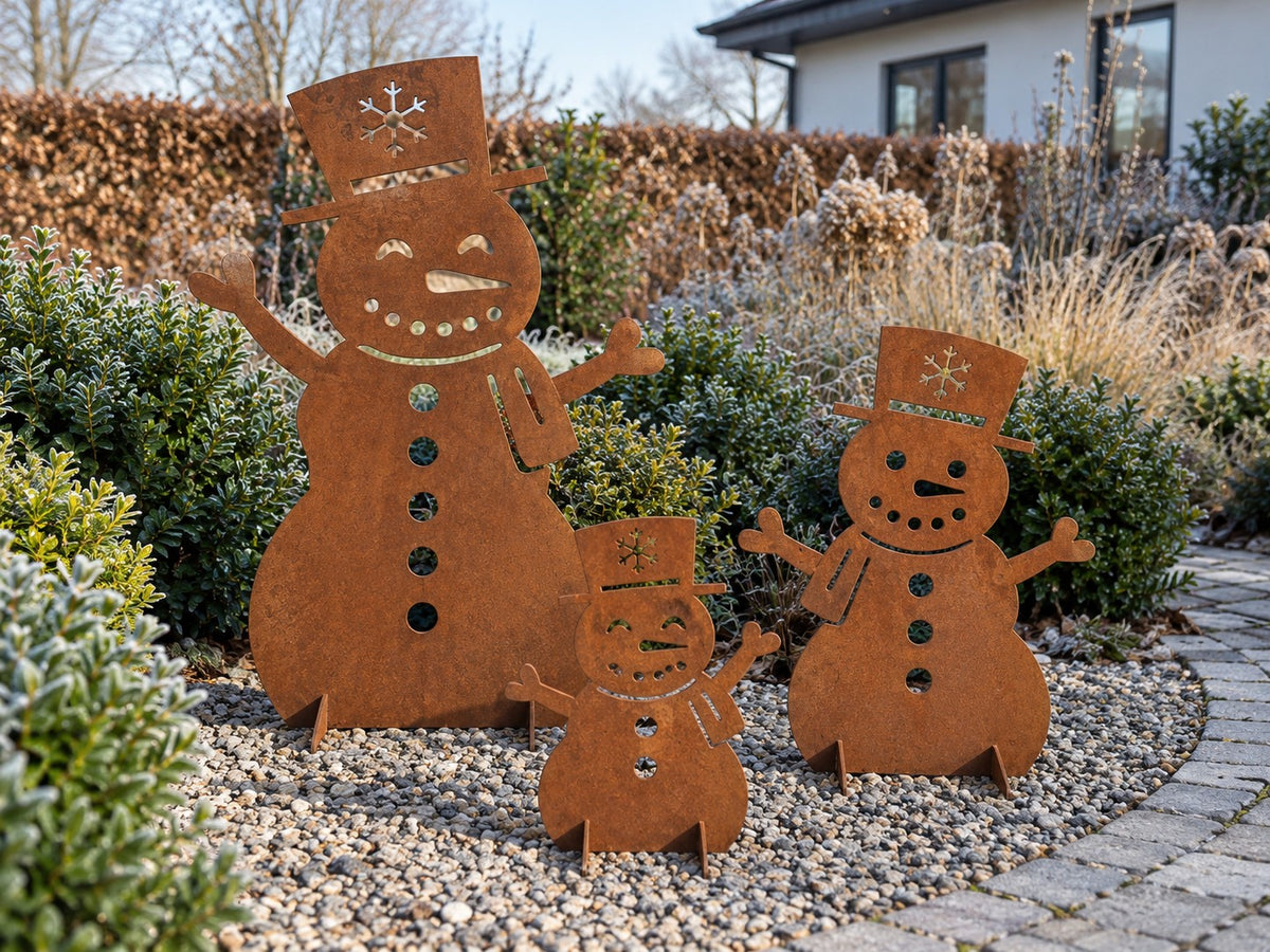 Snemand i cortenstål – juledekoration (35 / 50 / 80 cm)