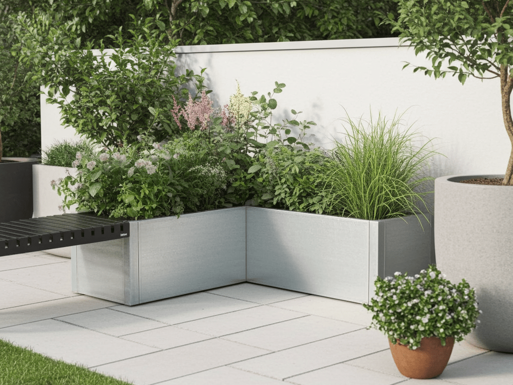 Vinkel plantekasse i galvaniseret stål CUBY. H40 cm, flere længder