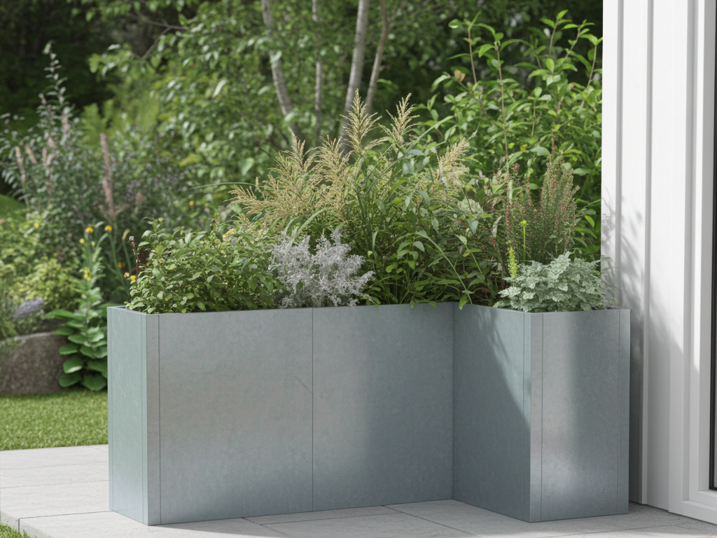 Vinkel plantekasse i galvaniseret stål CUBY. H80 cm, flere længder