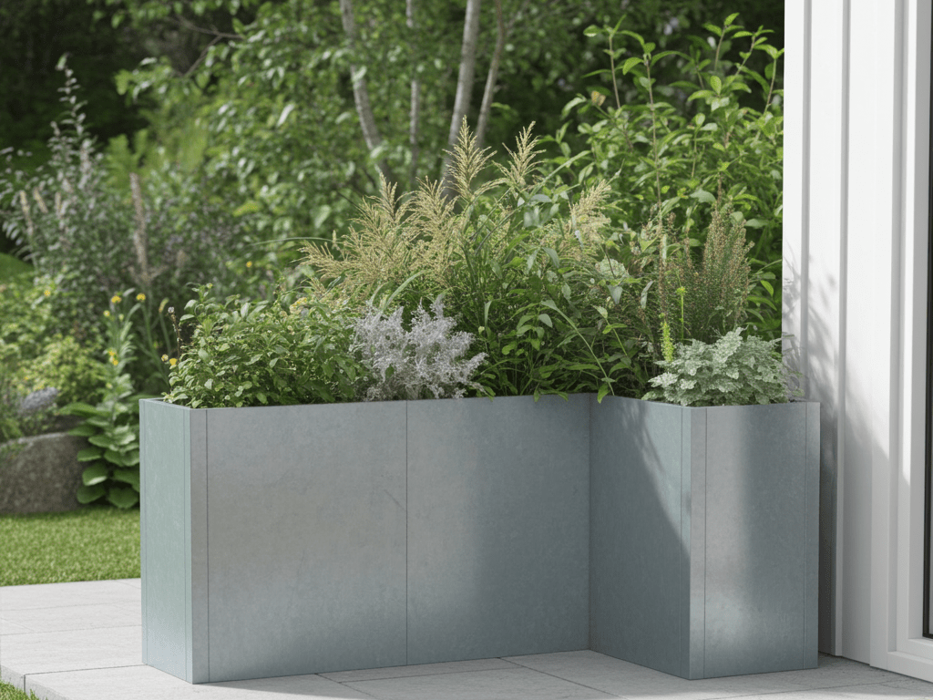 Vinkel plantekasse i galvaniseret stål CUBY. H80 cm, flere længder