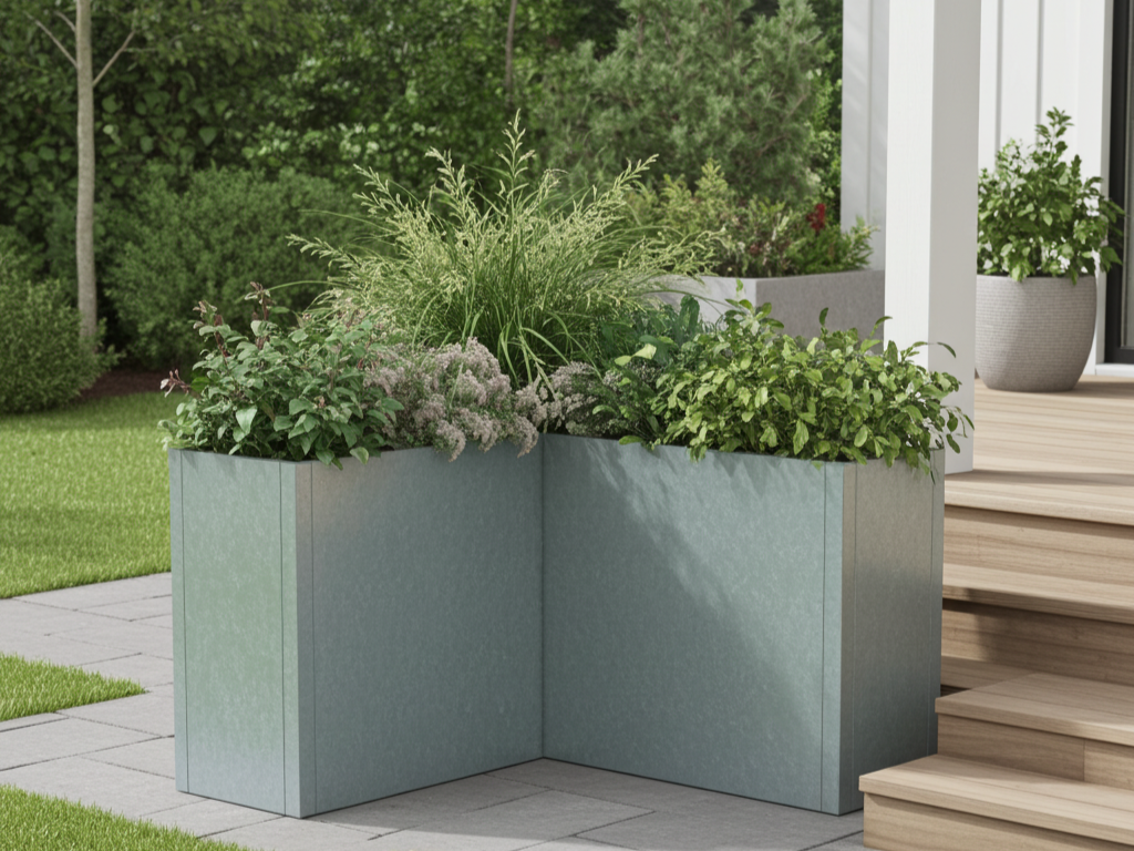 Vinkel plantekasse i galvaniseret stål CUBY. H80 cm, flere længder