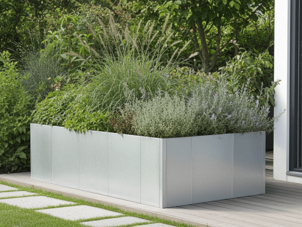 Vinkel plantekasse i galvaniseret stål CUBY. H80 cm, flere længder