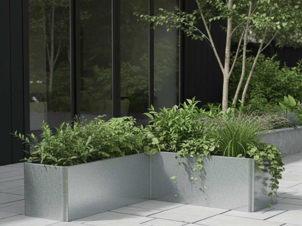 Vinkel plantekasse i galvaniseret stål EDGY 117 x 117 x 40 x 40 cm