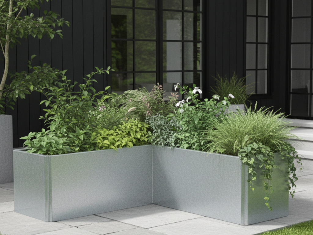 Vinkel plantekasse i galvaniseret stål EDGY 117 x 117 x 40 x 40 cm