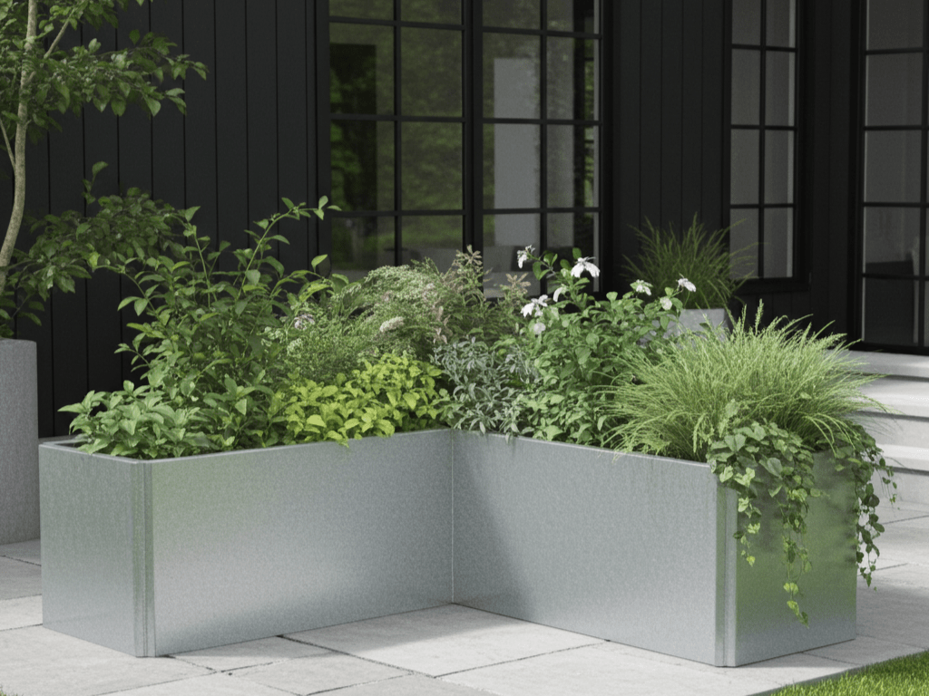 Vinkel plantekasse i galvaniseret stål EDGY 117 x 117 x 40 x 40 cm