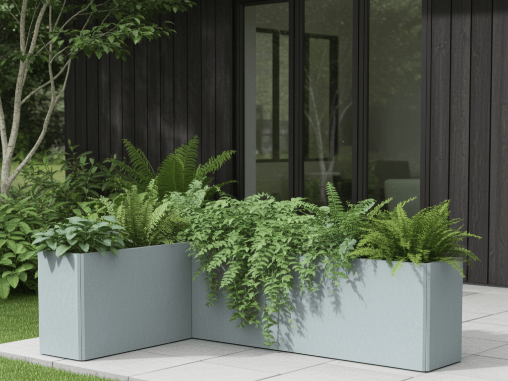 Vinkel plantekasse i galvaniseret stål EDGY 117 x 117 x 40 x 80 cm