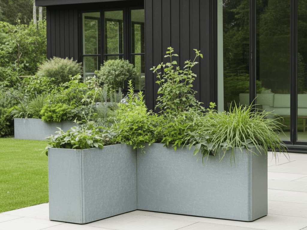 Vinkel plantekasse i galvaniseret stål EDGY 117 x 117 x 40 x 80 cm