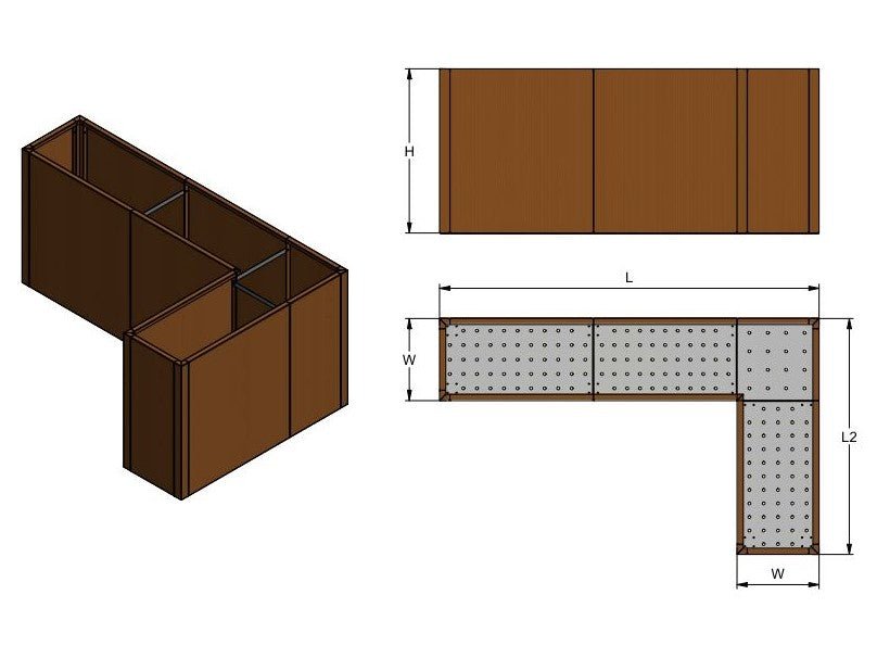 byJEMA CUBY V-formet plantekasse i cortenstål på specialmål – modulopbygget design