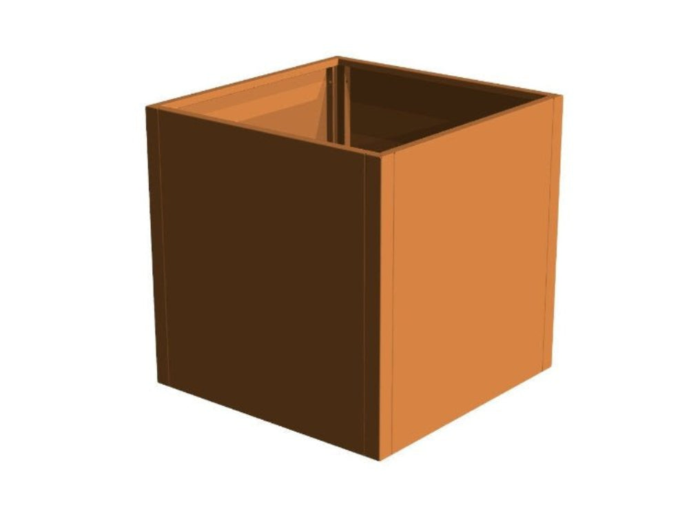 Kvadratisk plantekasse i cortenstål fra CUBY vist som fritstående produkt