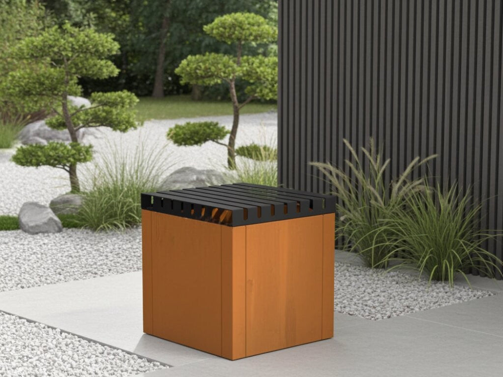 CUBY topbænk 40 cm i cortenstål monteret på plantekasse