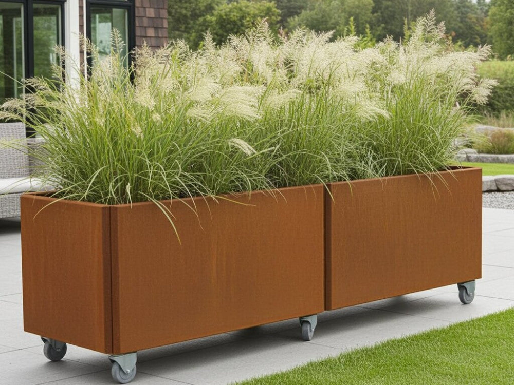 EDGY lav rektangulær plantekasse i cortenstål sammensat som modul