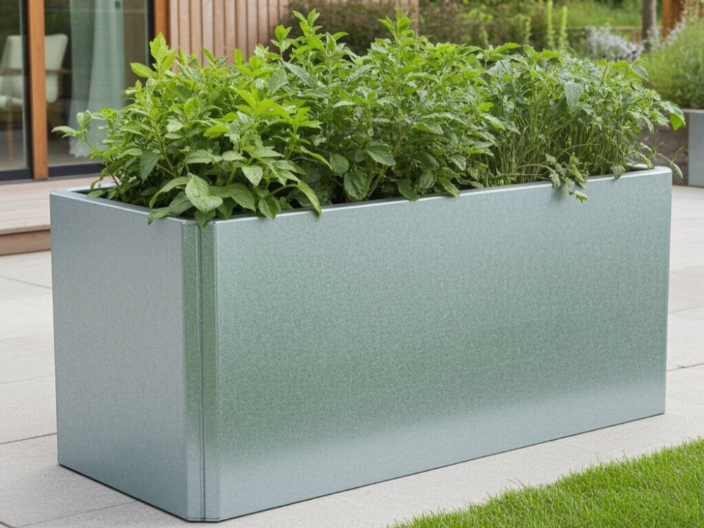 EDGY lav rektangulær plantekasse i galvaniseret stål med krydderurter