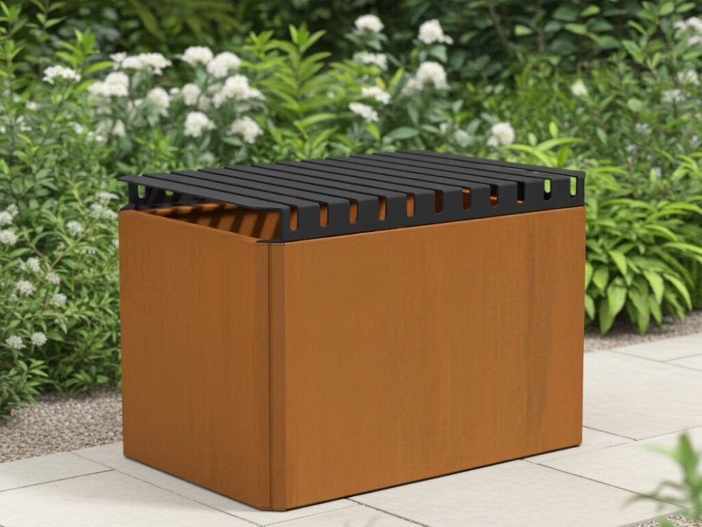 EDGY topbænk 80 cm i cortenstål som låg til plantekasse