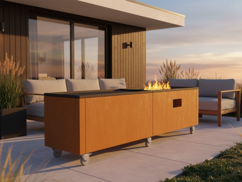 Ildbord i stål med gas til terrasse