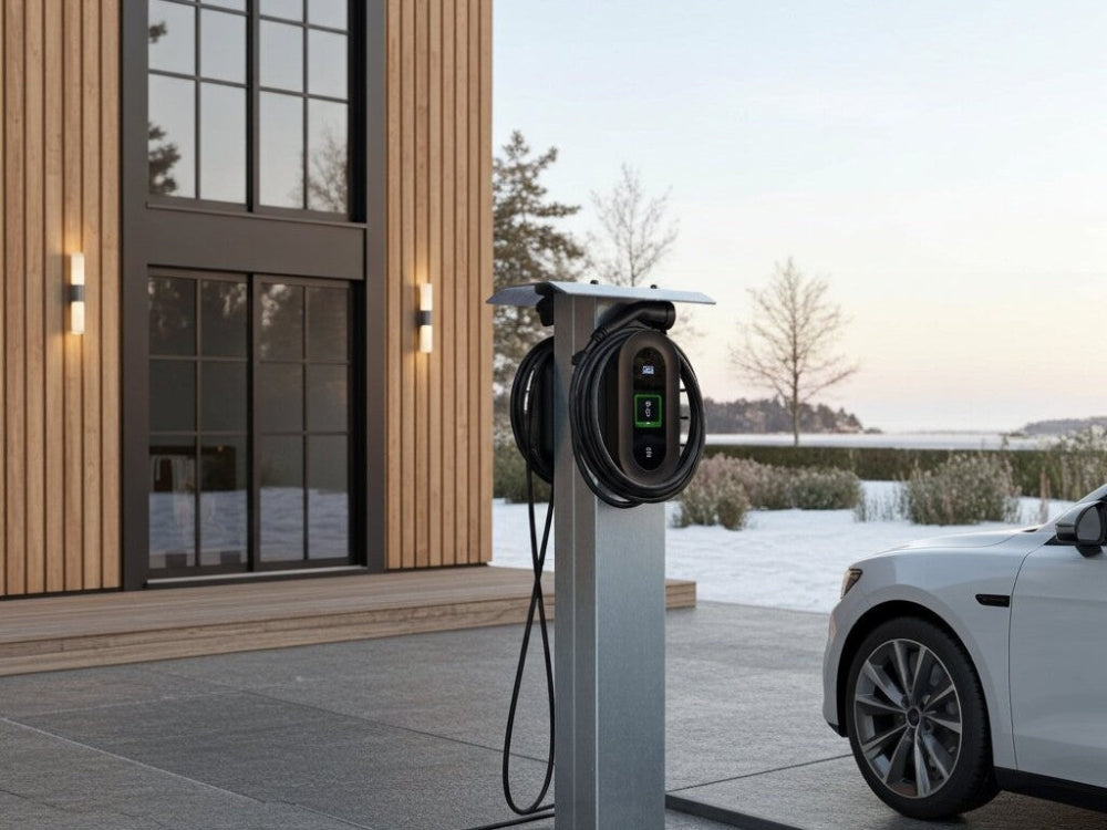 Galvaniseret laderstander til elbil med ladekabel