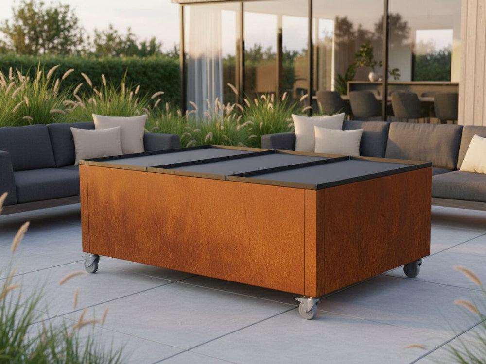 Loungebord i cortenstål med hjul til fleksibel udendørs brug