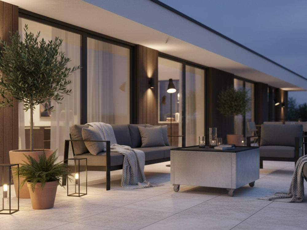 Loungebord i galvaniseret stål med hjul