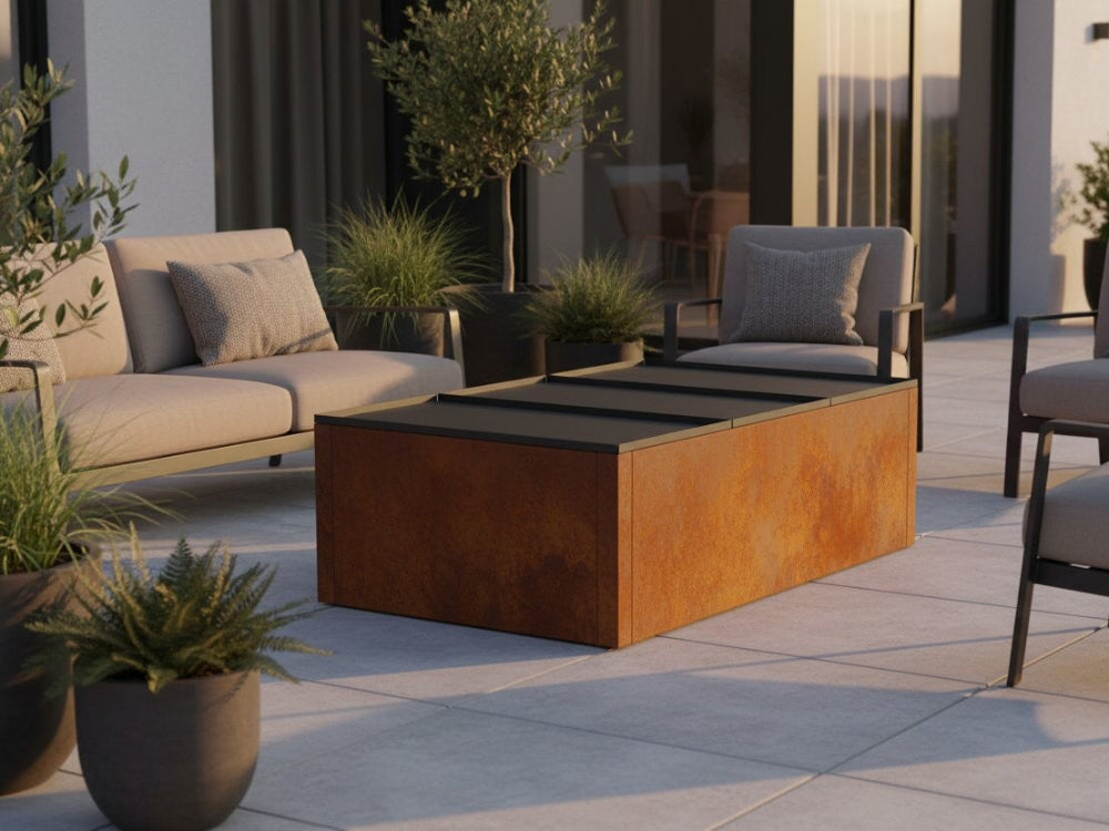 Sort loungebord i stål til moderne terrassemiljø