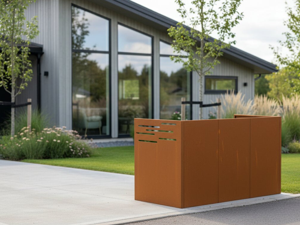 Renovationsskjul i cortenstål i minimalistisk design til moderne have