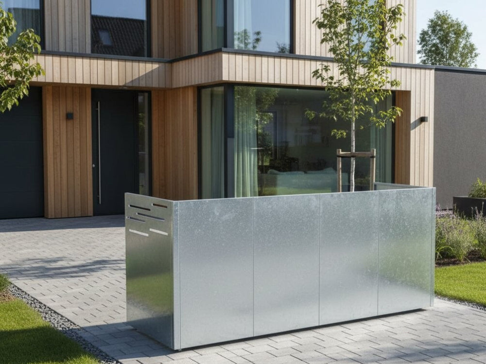 Renovationsskjul i galvaniseret stål ved moderne bolig