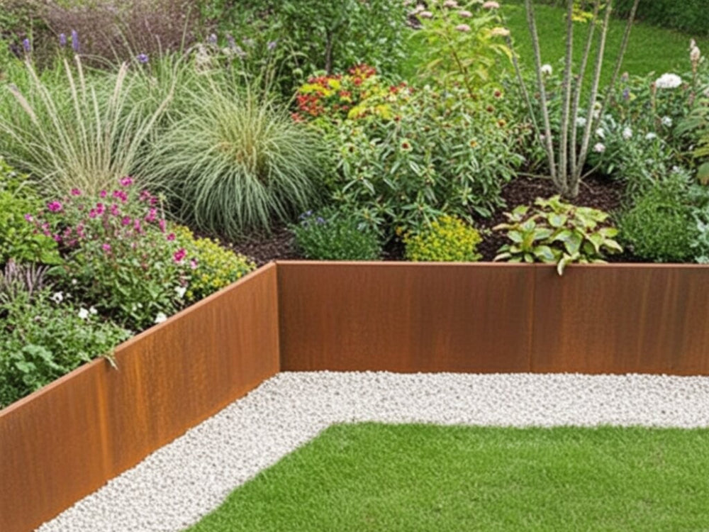 Indvendigt hjørne 45 grader til støttemur i cortenstål som bedkant